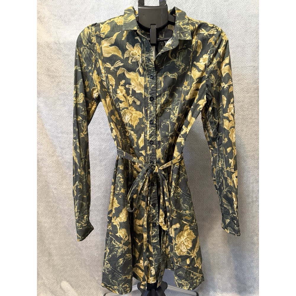 Gary Graham 422 Shirt Dress Cross Back Tie Waist Long Sleeve Cotton Small Floral